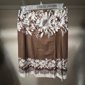 Ann Taylor Loft Brown and White Floral Pleated Skirt - Size 2 (Never Worn)